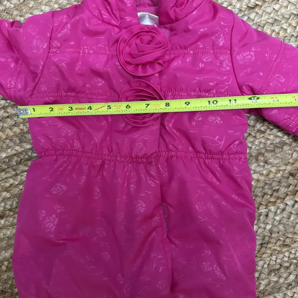Rothschild Baby Girls Pink Hooded Floral Snowsuit Sz 6/9M Winter Bunting Coat